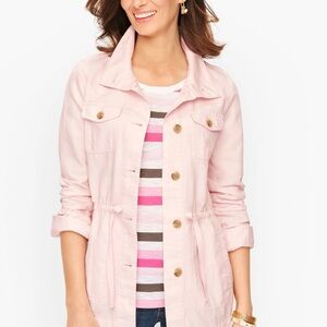 Talbots Pink Linen Field  Jacket Size M 4 Front Pockets